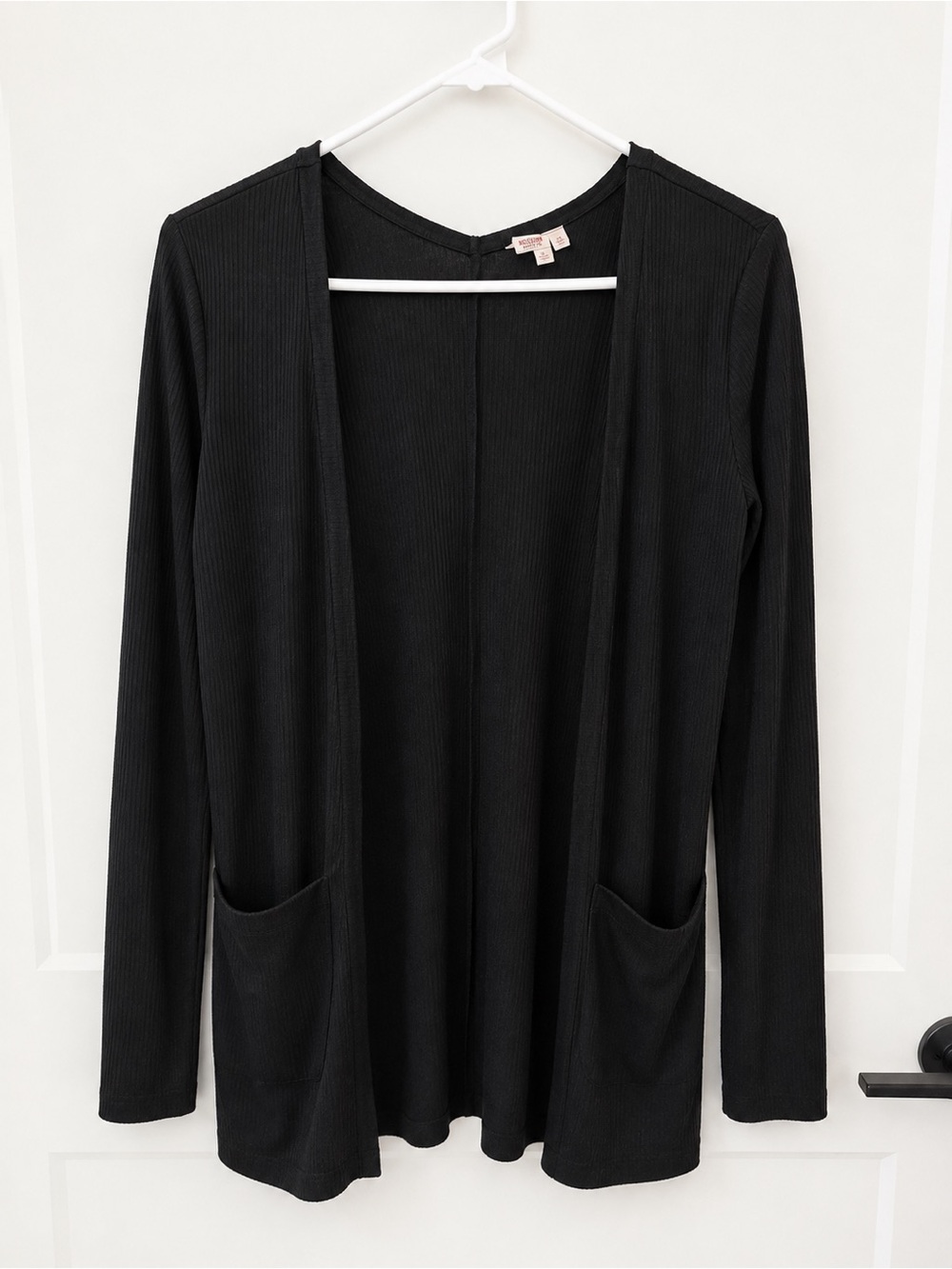 Cape Juby by Aeropostale Black Ribbed Open Front Cardigan Pockets Size Small